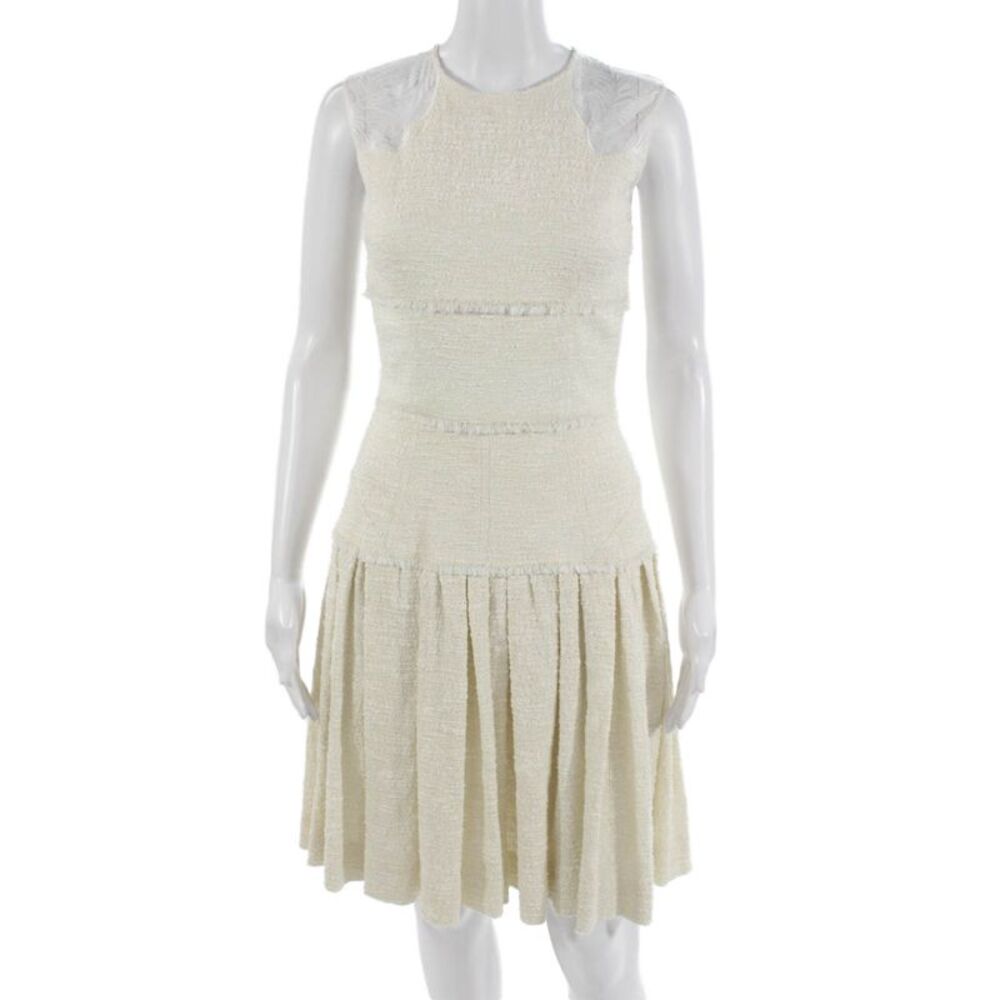 Sophie Theallet Women Fit & Flare Dress Beige Knee Length Crew Neck Size 4